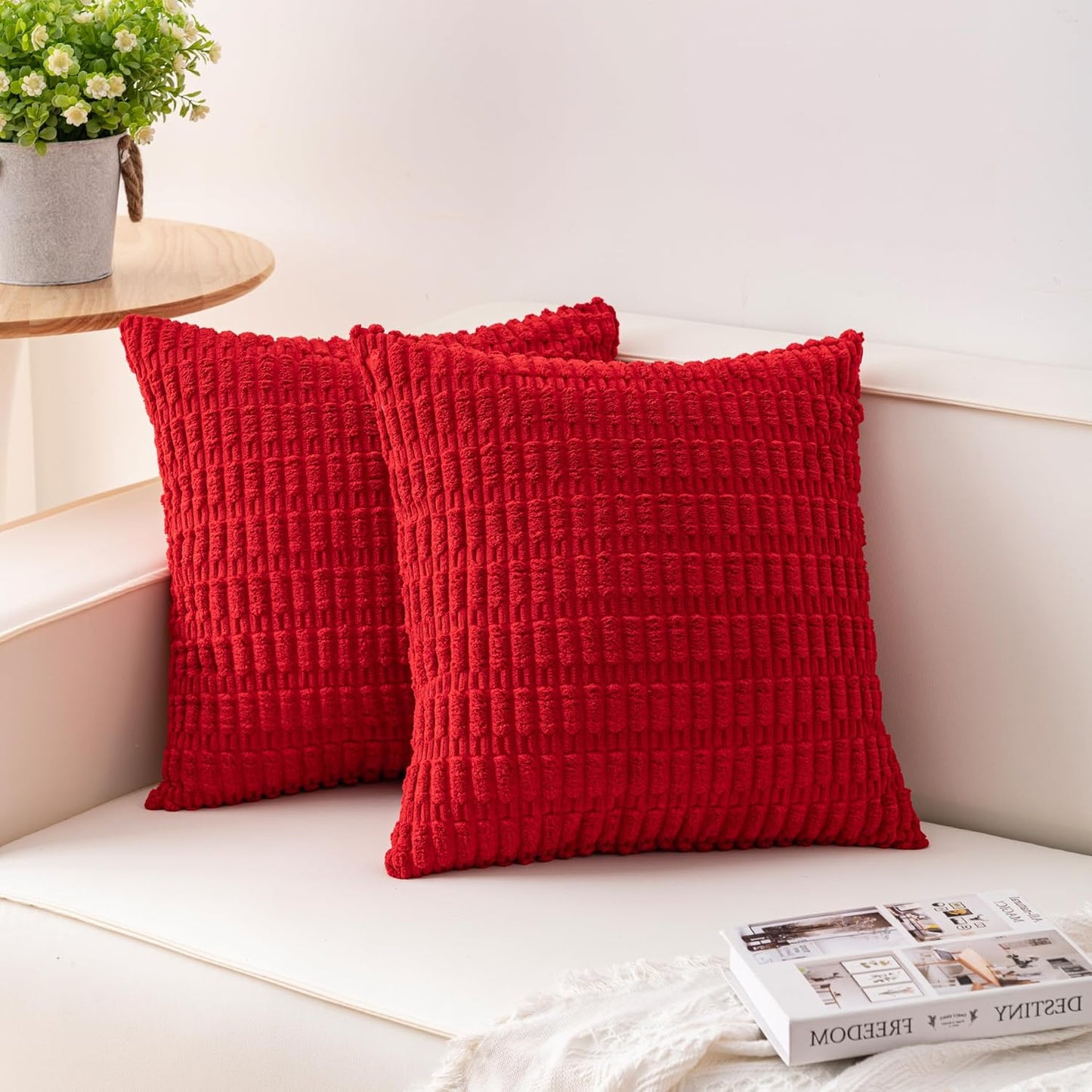 Red Textured Corduroy Cushion 18x18 inches