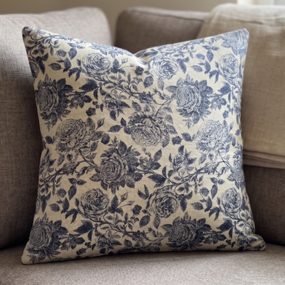 Blue Floral Cotton Cushion Cover | Premium Decorative Cushion Cover | Cushion Charm