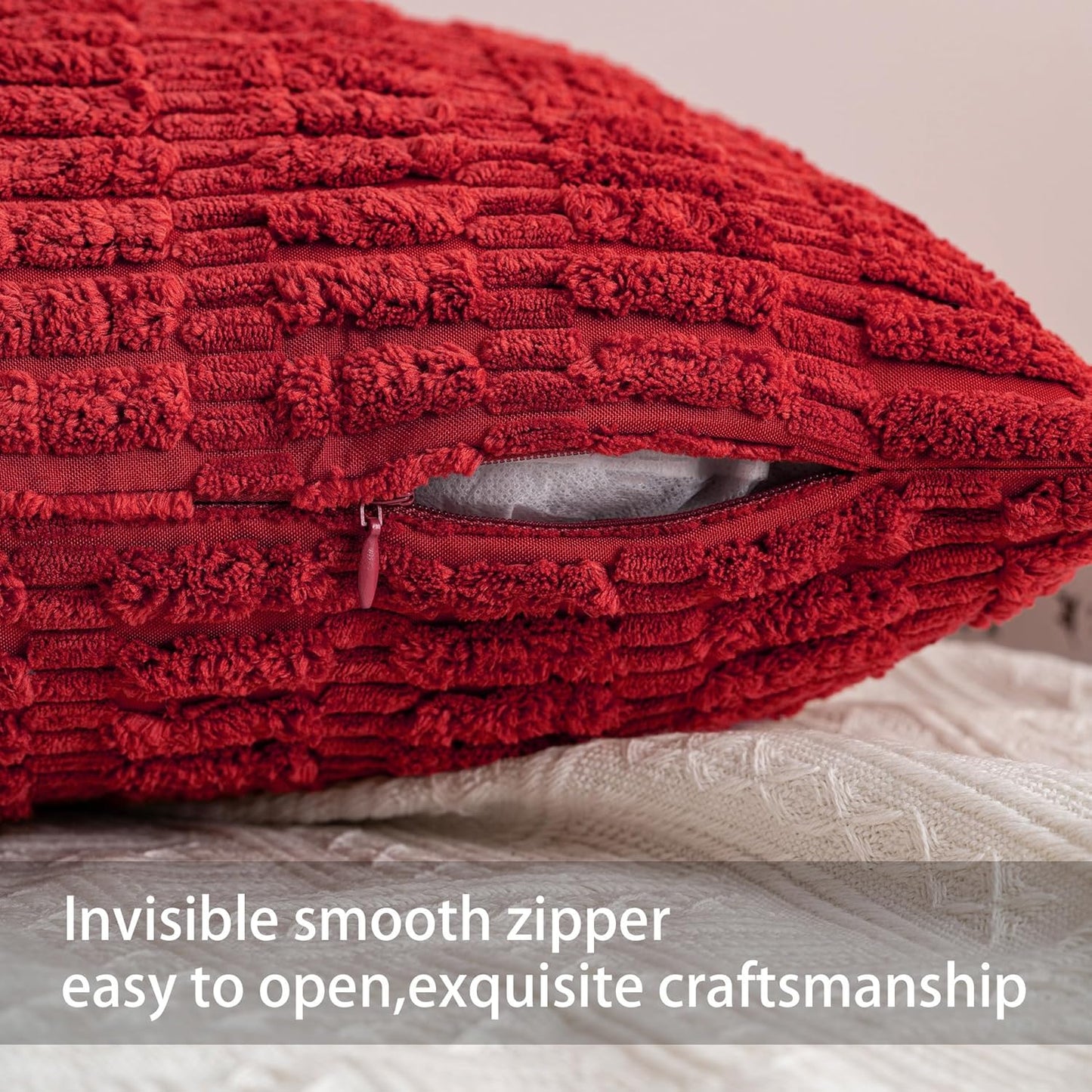 Red Textured Corduroy Cushion 18x18 inches