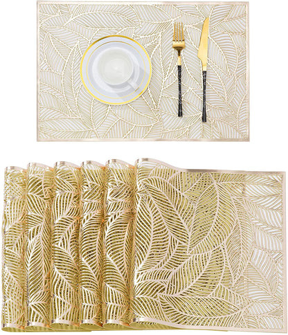 Golden Leaf Placemats Set of 6 pcs, heatproof, washable tablemats 45x30cm