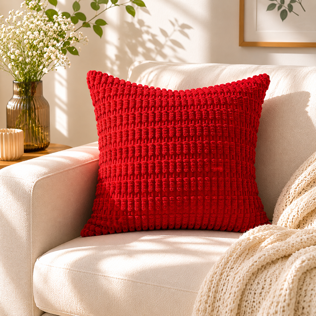 Red Textured Corduroy Cushion 18x18 inches