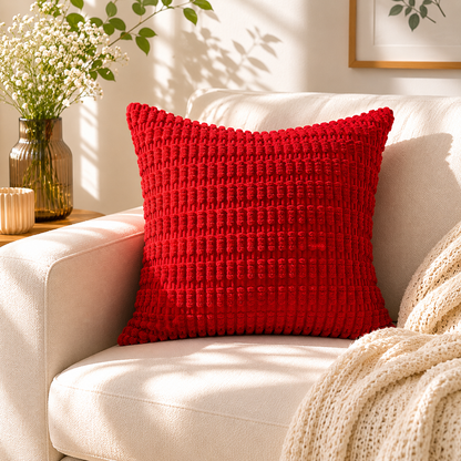 Red Textured Corduroy Cushion 18x18 inches