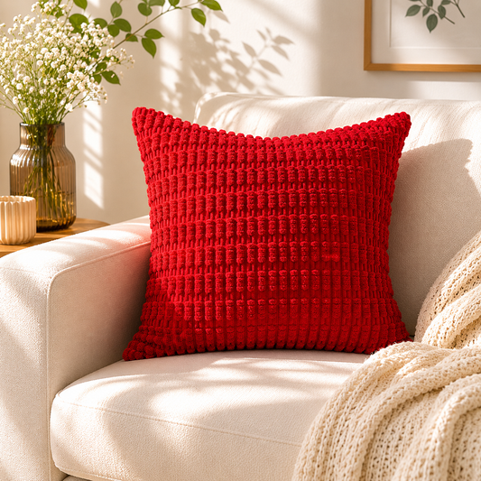 Red Textured Corduroy Cushion 18x18 inches