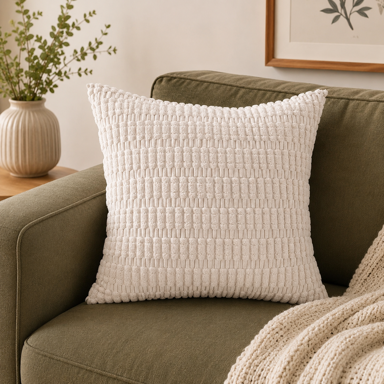 Cream Textured Corduroy Cushion Throw Pillow Covers 18x18 inch