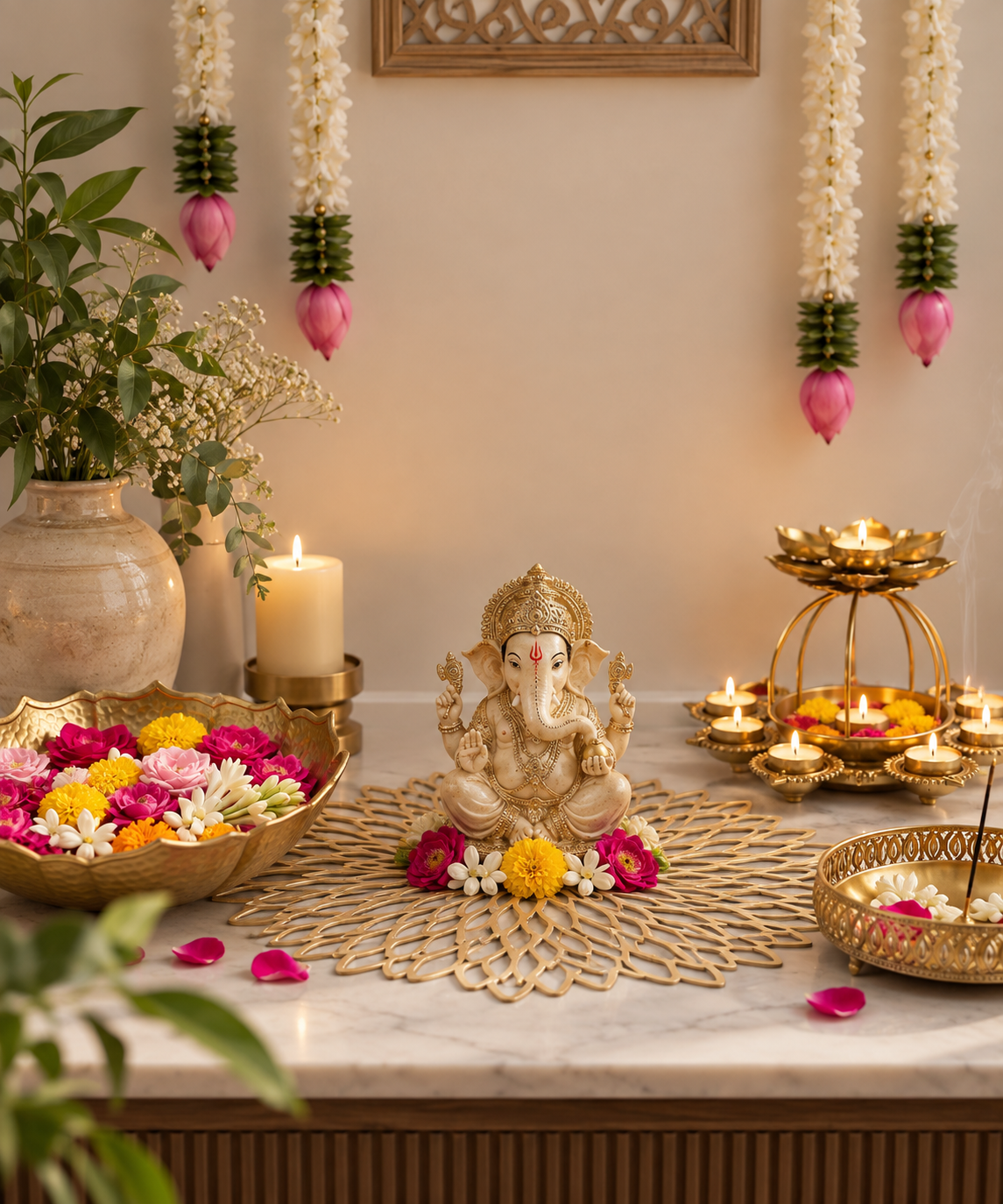 Jyoti Urli Tea Light Holder – Golden Festive Centerpiece for Diwali & Pooja Decor