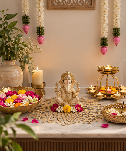 Jyoti Urli Tea Light Holder – Golden Festive Centerpiece for Diwali & Pooja Decor