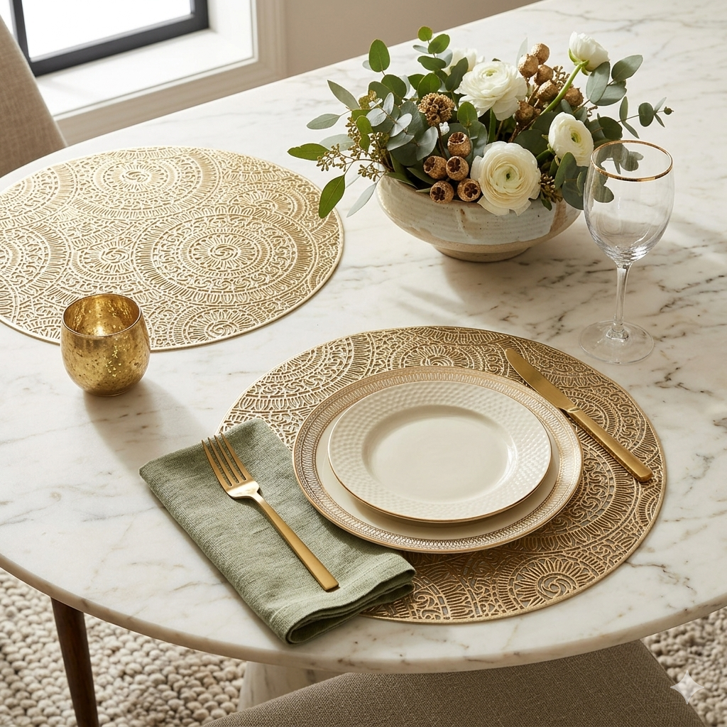Round Mandala Placemats Set of 2 | Washable Heat Resistant PVC Vinyl Table Mats