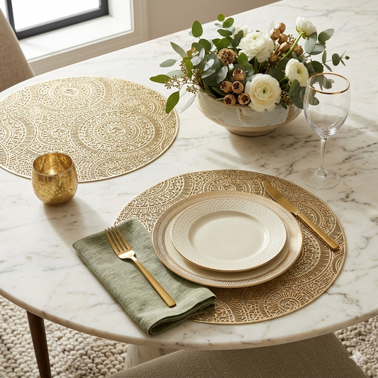 Round Mandala Placemats Set of 2 | Washable Heat Resistant PVC Vinyl Table Mats