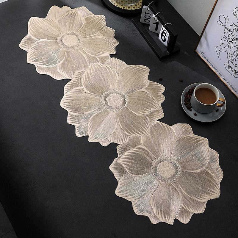Golden Floral Table Runner 13x36 Inch | Heat Resistant PVC Vinyl Center Table Runner