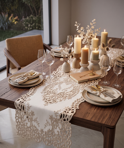 Noor Floral PVC Table Runner – Elegant Festive Decor for Every Home