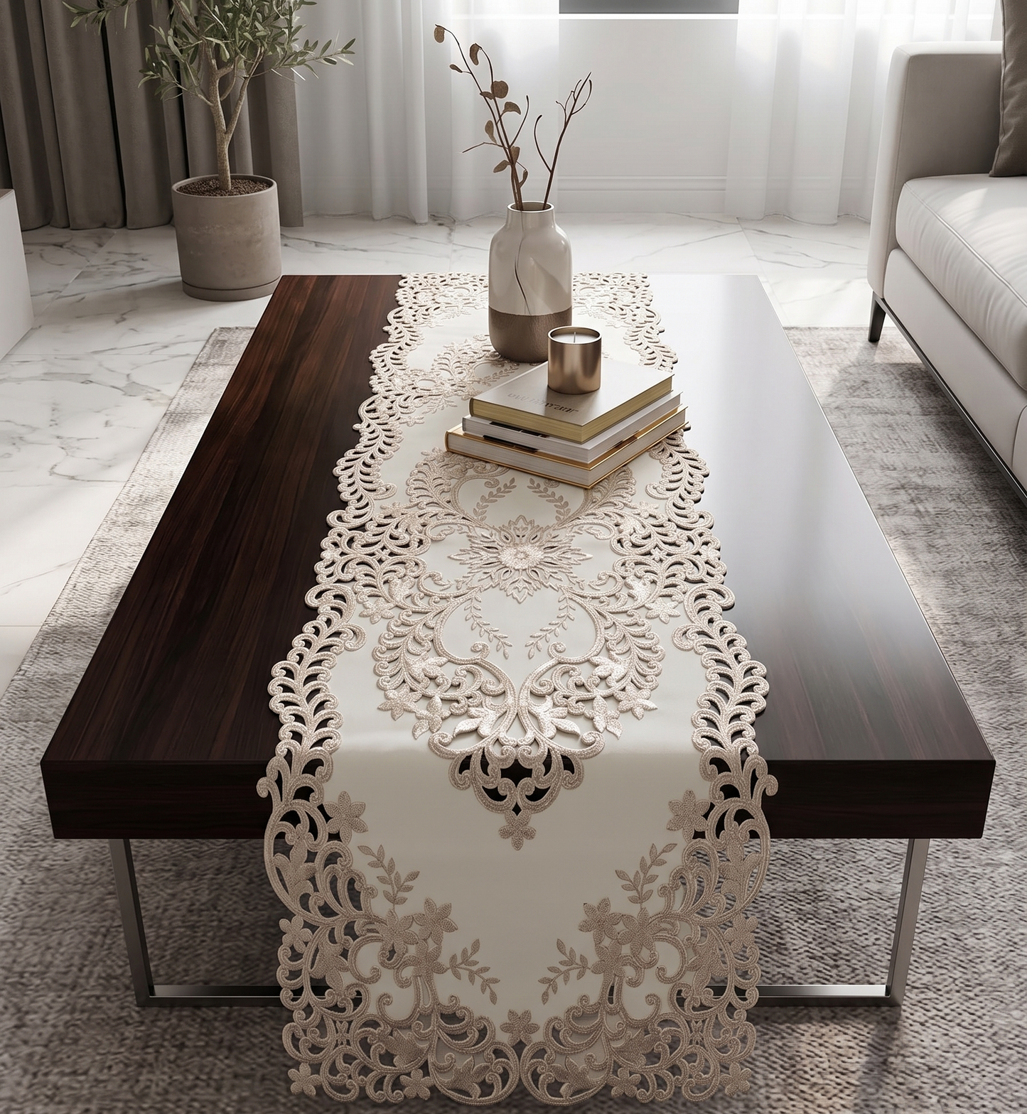 Noor Floral PVC Table Runner – Elegant Festive Decor for Every Home