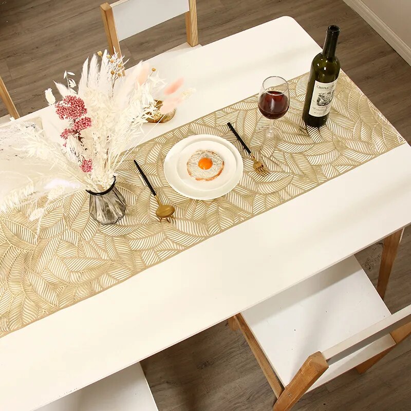 Golden leaf Table runner for dining table, heat proof, washable 12x72 inches