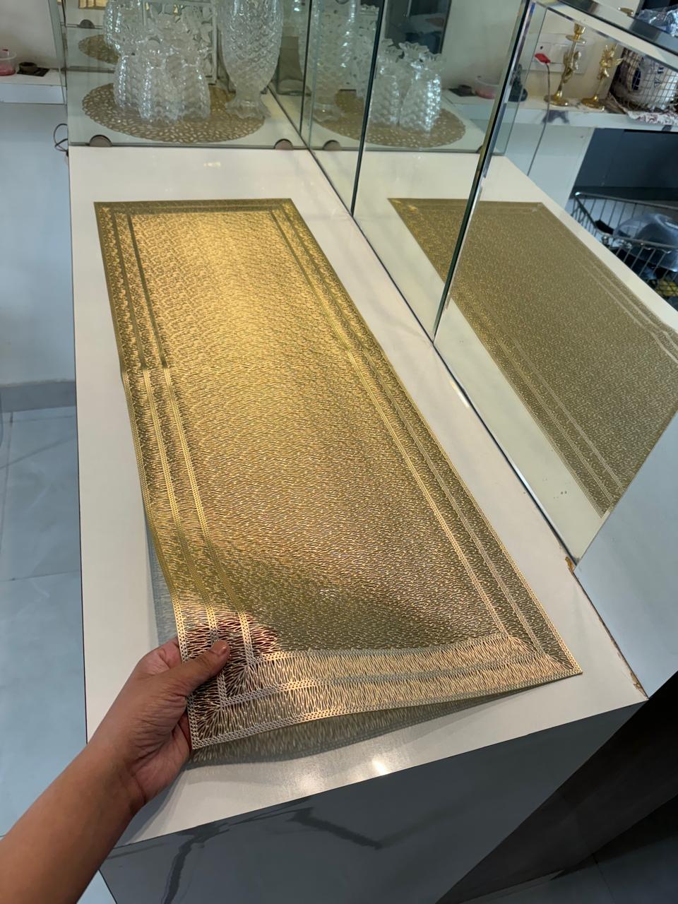 Rectangular Mesh Golden Table Runner for coffee table, side table heatproof and washable 14X36 inches