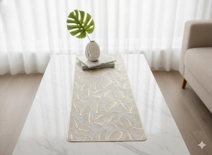 Leaf Design Table Runner & Wooden Dough Bowl Candle