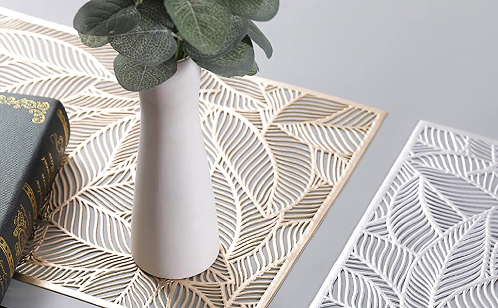 Golden Leaf Placemats Set of 6 pcs, heatproof, washable tablemats 45x30cm