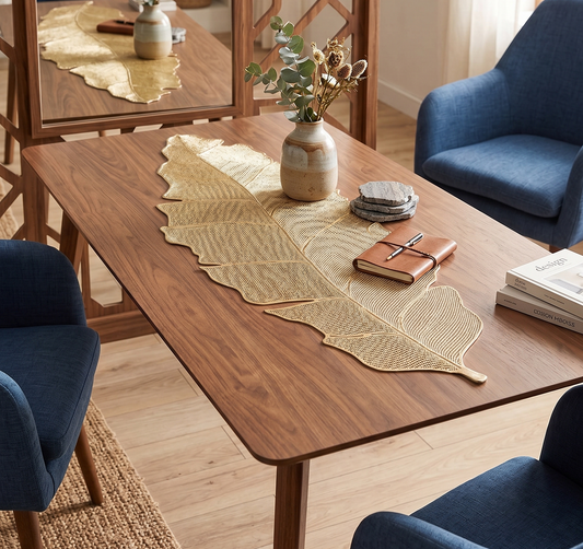 Banana leaf gold table runner