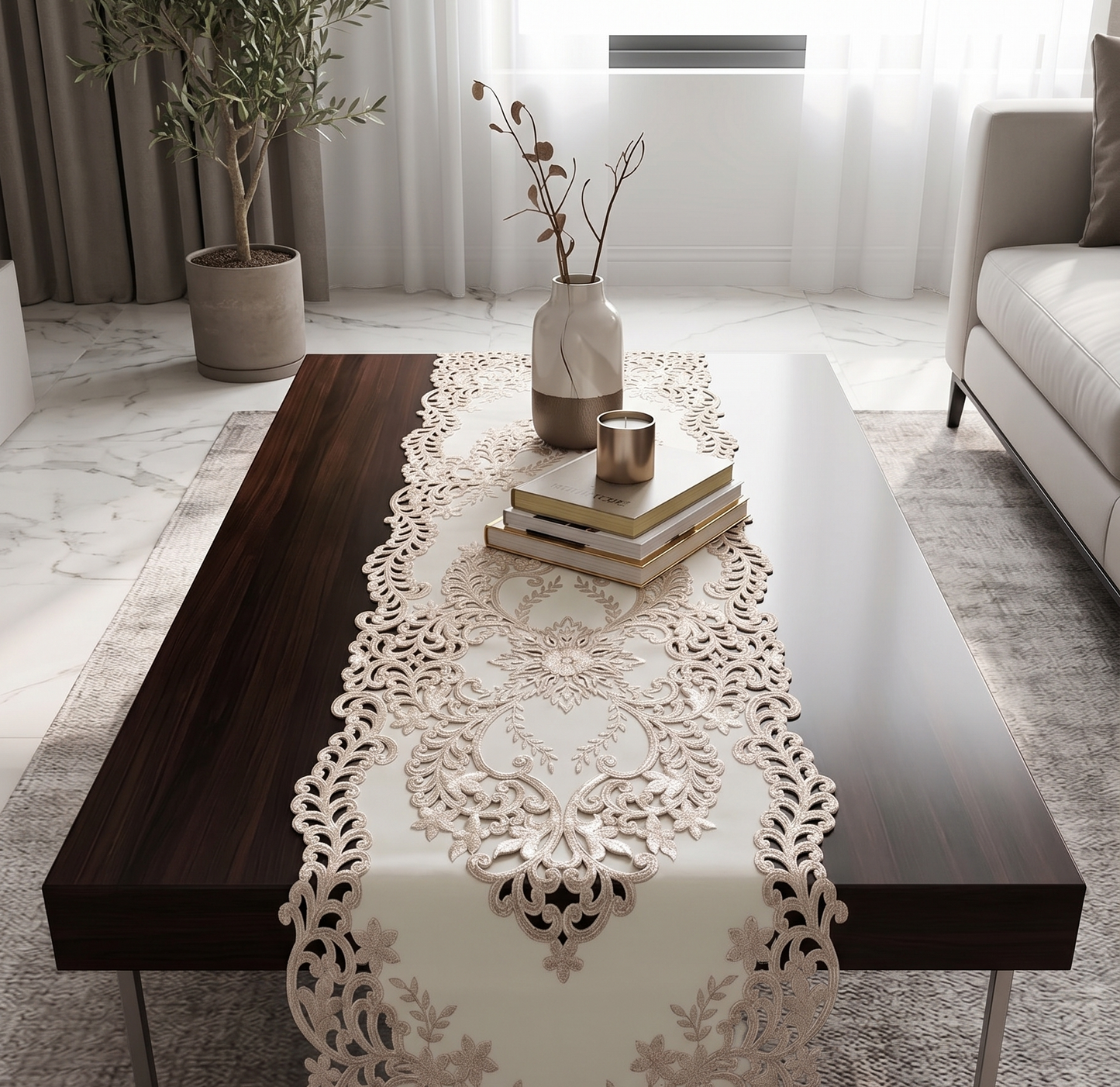Noor Floral PVC Table Runner – Elegant Festive Decor for Every Home