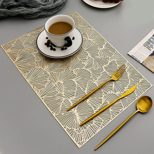 Golden PVC Placemats set of 6 , Non Slip Table Mats- Gold Blush