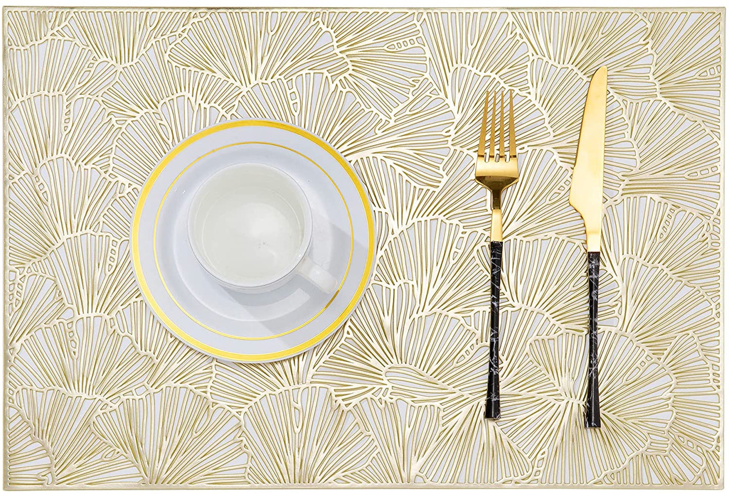 Golden PVC Placemats set of 6 , Non Slip Table Mats- Gold Blush